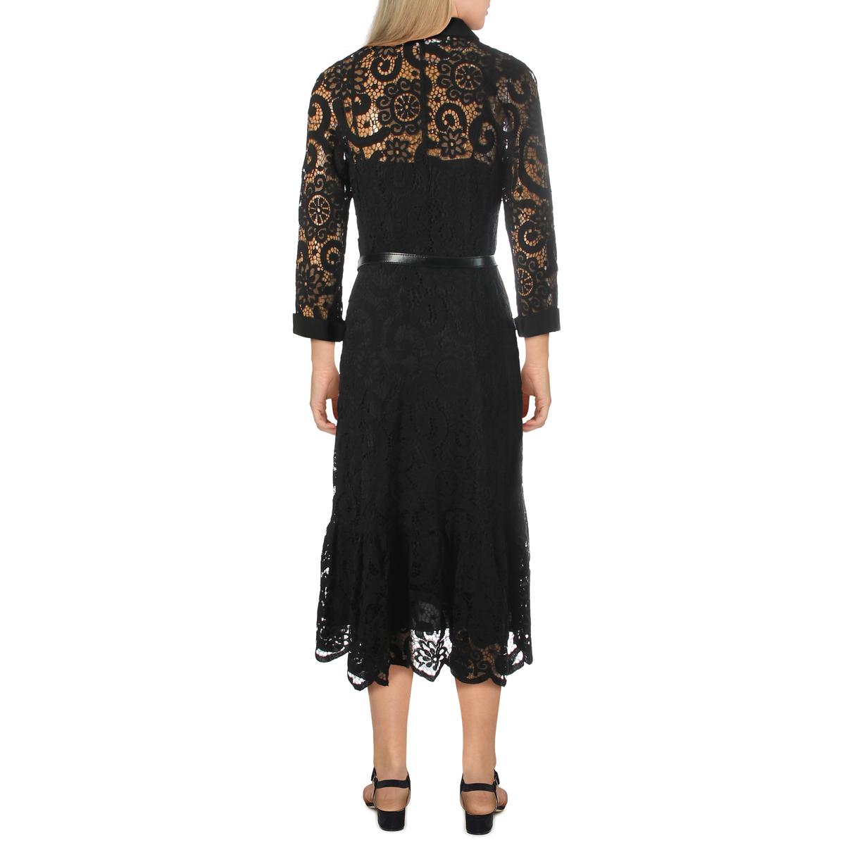 Nanette Nanette Lepore Womens Lace Midi Ruffle Hem Shirtdress BHFO 3835
