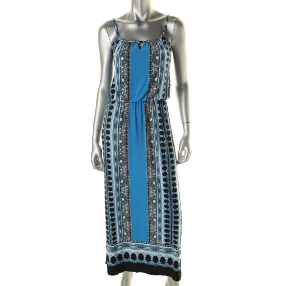 ... STYLE  CO. NEW Blue Jersey Printed Maxi Casual Dress Petites PP BHFO