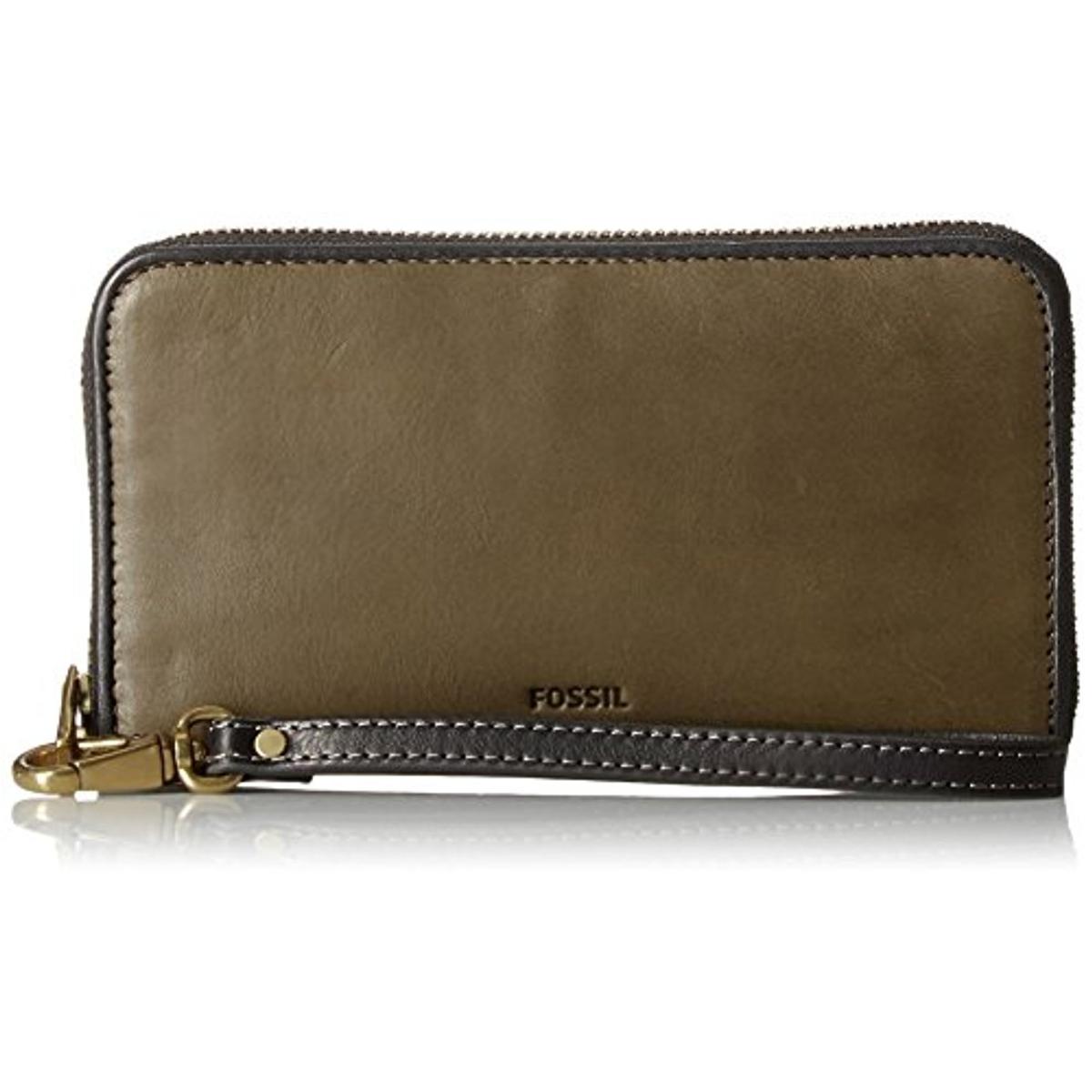 Fossil 3999 Womens Emma Green Leather Clutch Zip Around Wristlet Wallet