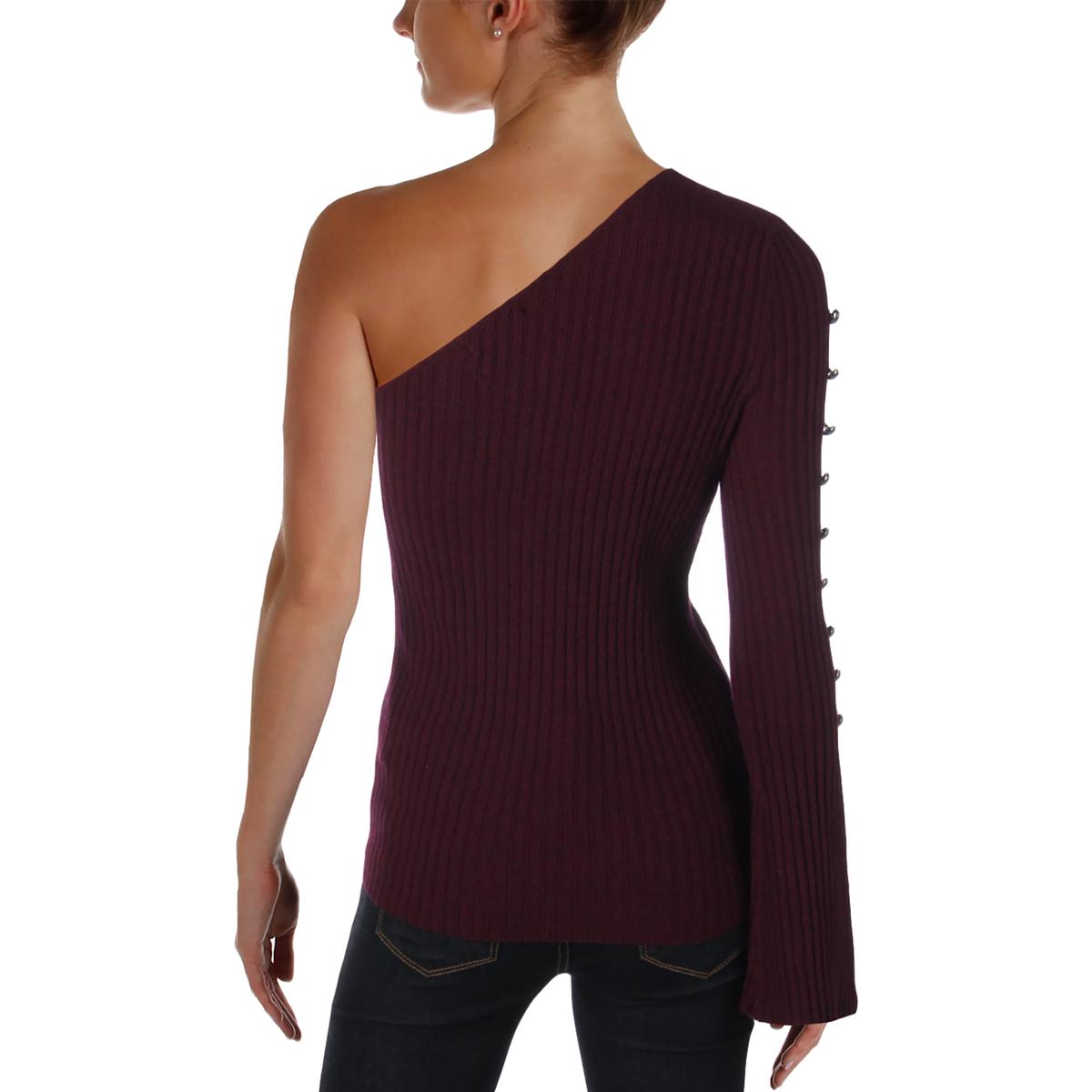 Aqua Women/'s Cashmere Ribbed Knit One Shoulder Studded Sweater