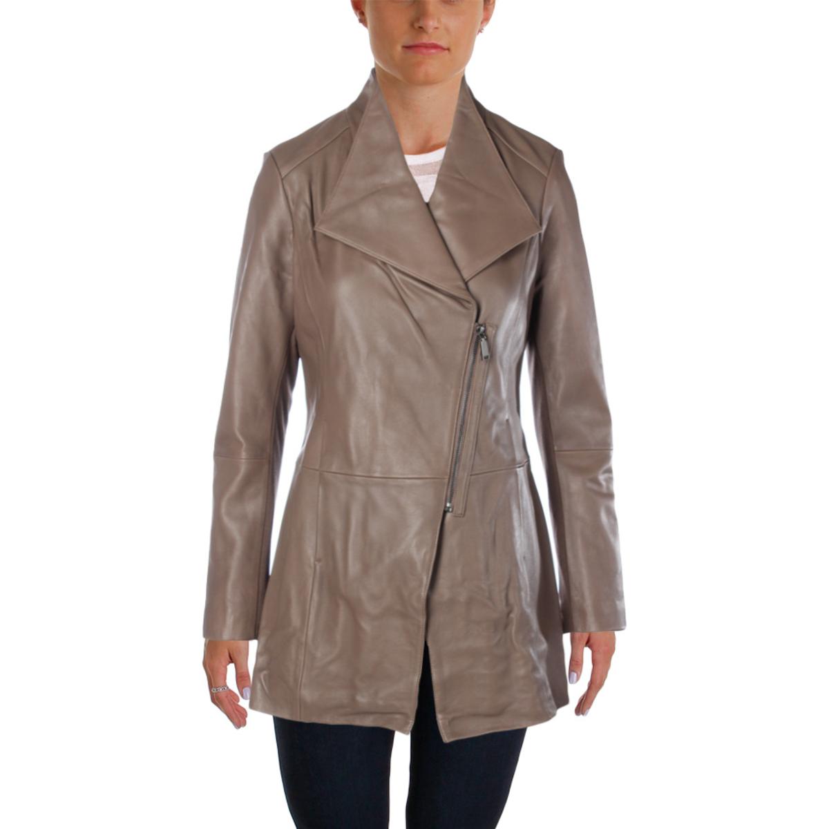 Elie Tahari 6841 Womens Claire Leather Asymmetrical Jacket Outerwear