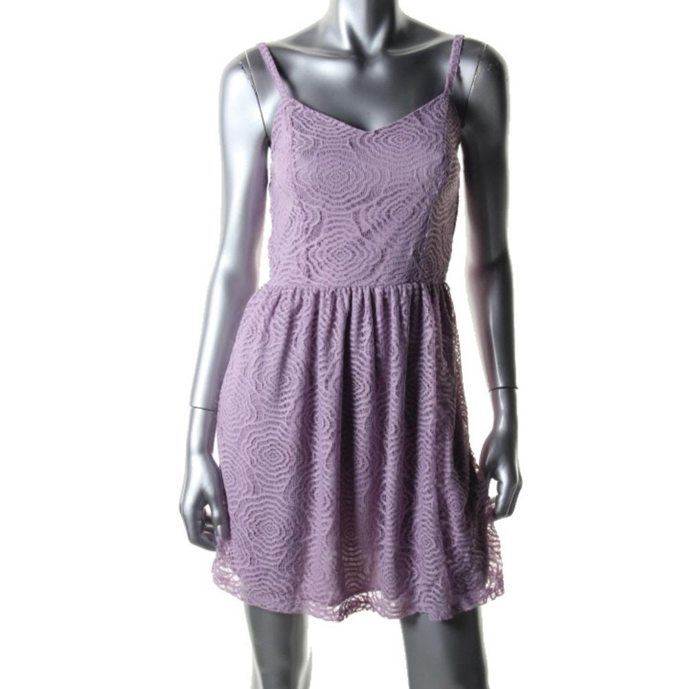 ... BOP-NEW-Purple-Lace-Adjustable-Straps-Mini-Casual-Dress-Juniors-L-BHFO