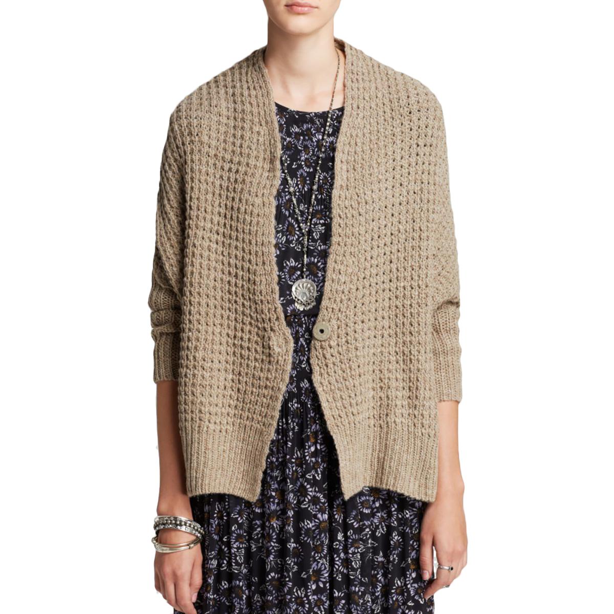 Free People 1253 Womens Waffle Knit Oversized Cardigan Sweater Top BHFO