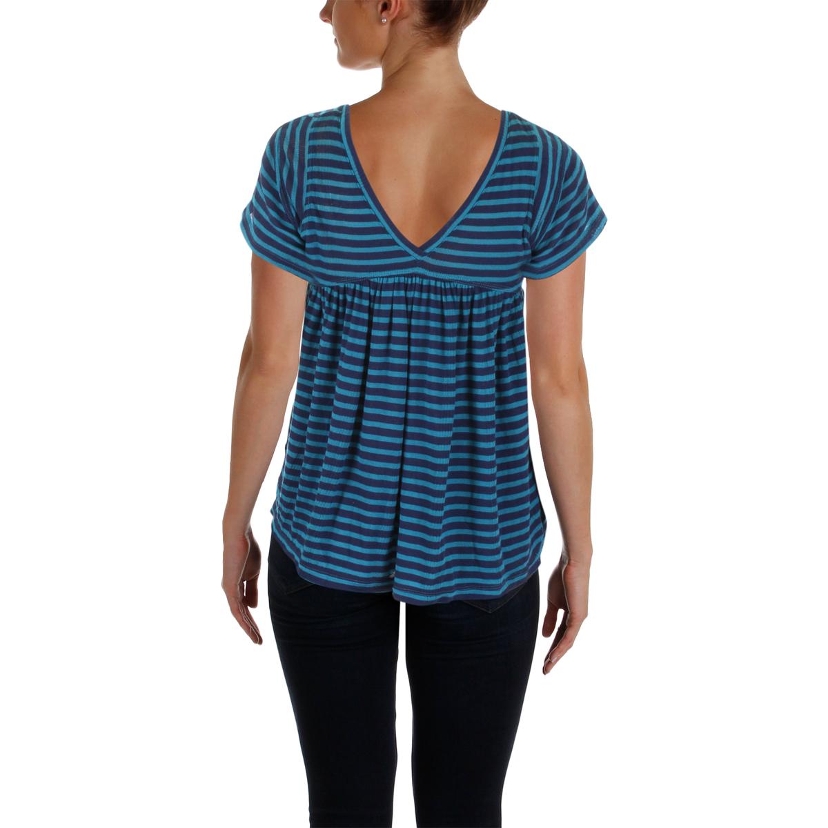 Free People Womens JoJo Navy Striped Casual Pullover Top Shirt S BHFO 5608