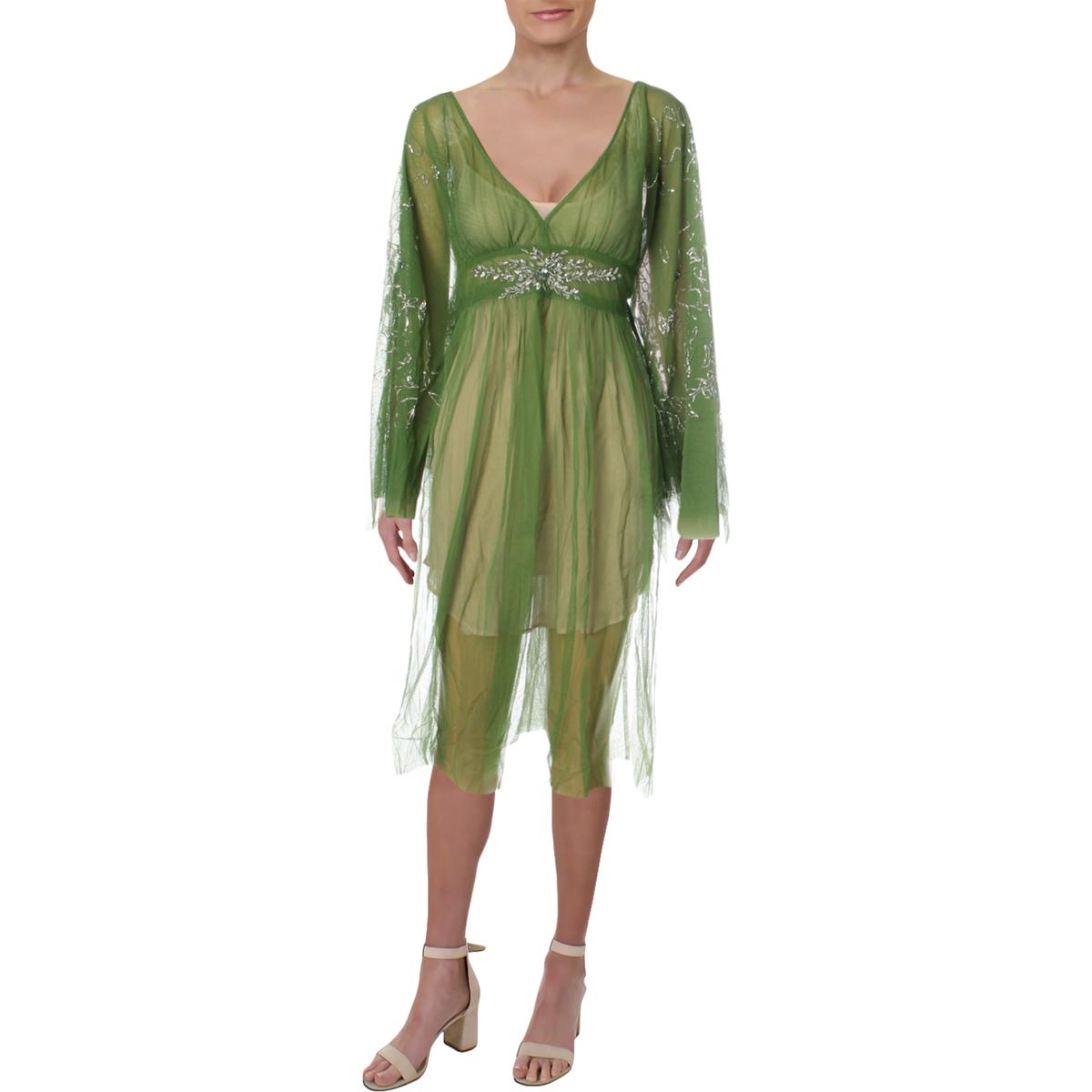 Free People Vintage Dreams Sheer Embellished Bell Sleeve Surplice Maxi Top