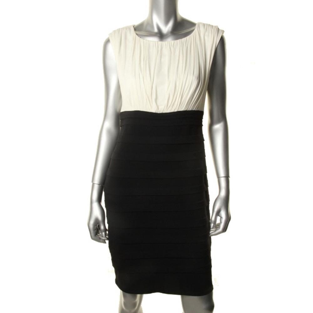 Black-Ivory-Ruched-Shutter-Pleat-Sleeveless-Cocktail-Dress-Petites-10P ... Black-Ivory-Ruched-Shutter-Pleat-Sleeveless-Cocktail-Dress-Petites-10P ...