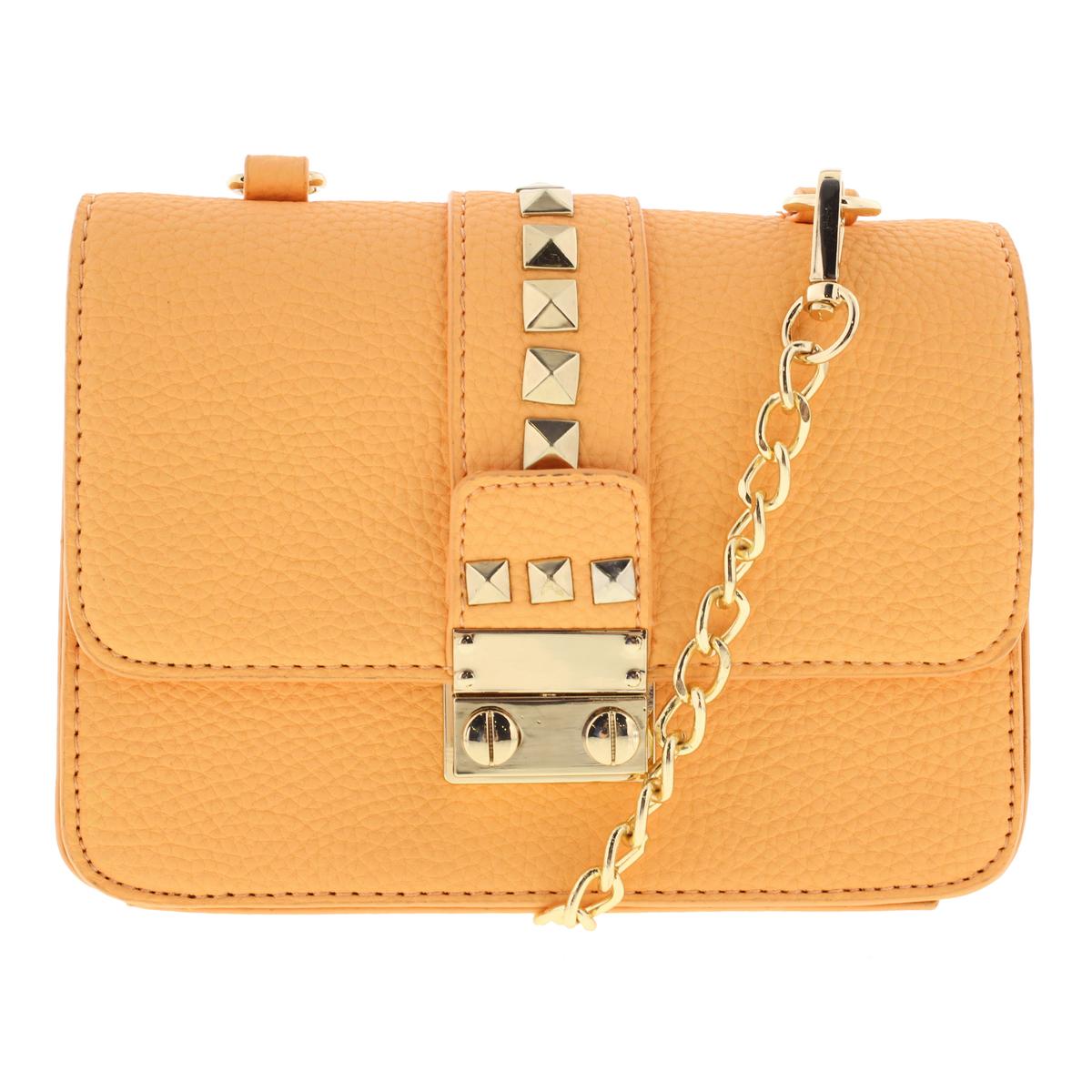 BCBG Paris 7161 Womens Orange Faux Leather Crossbody Handbag Purse