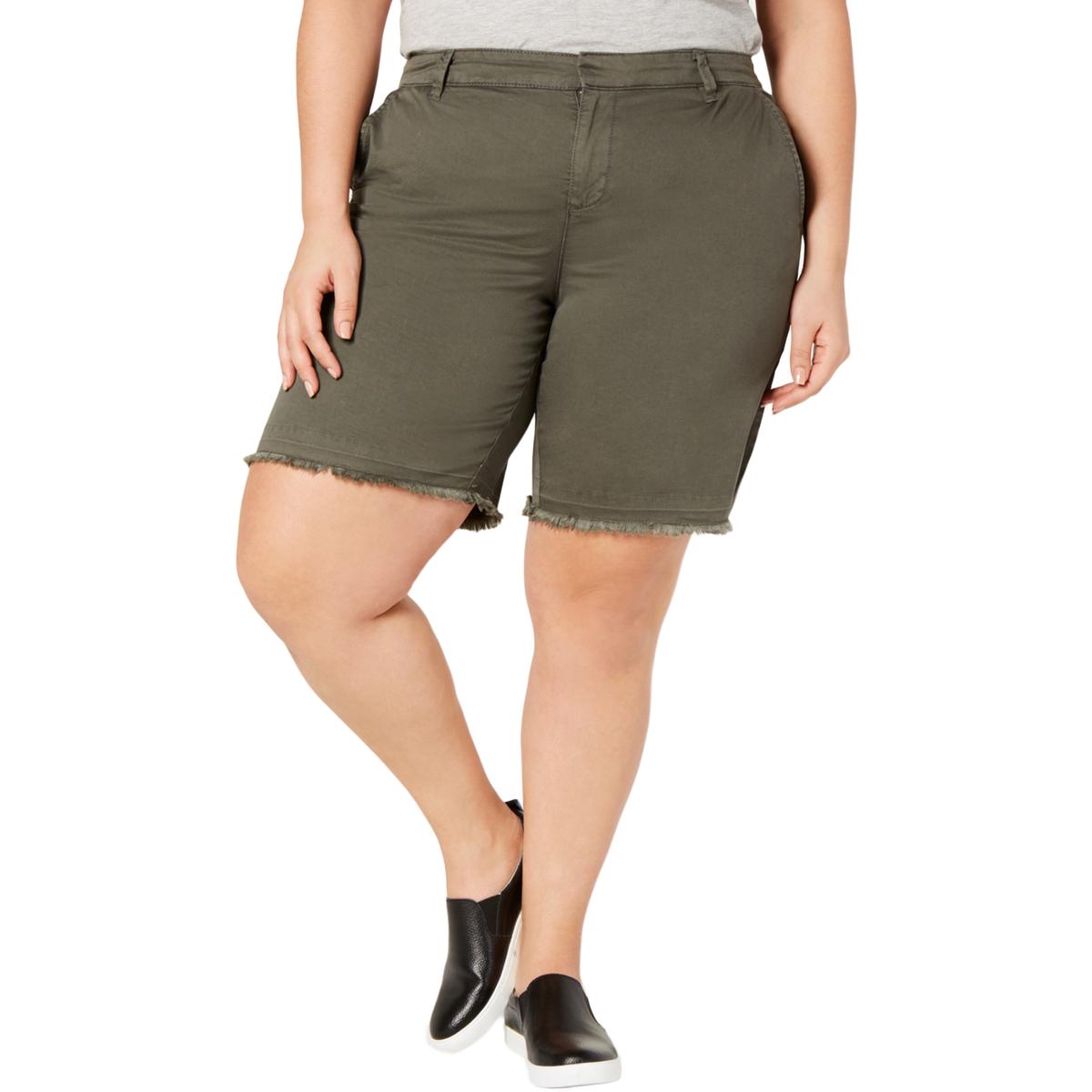 Style Co Womens Green Mid Rise Frayed Hem Bermuda Shorts Plus W