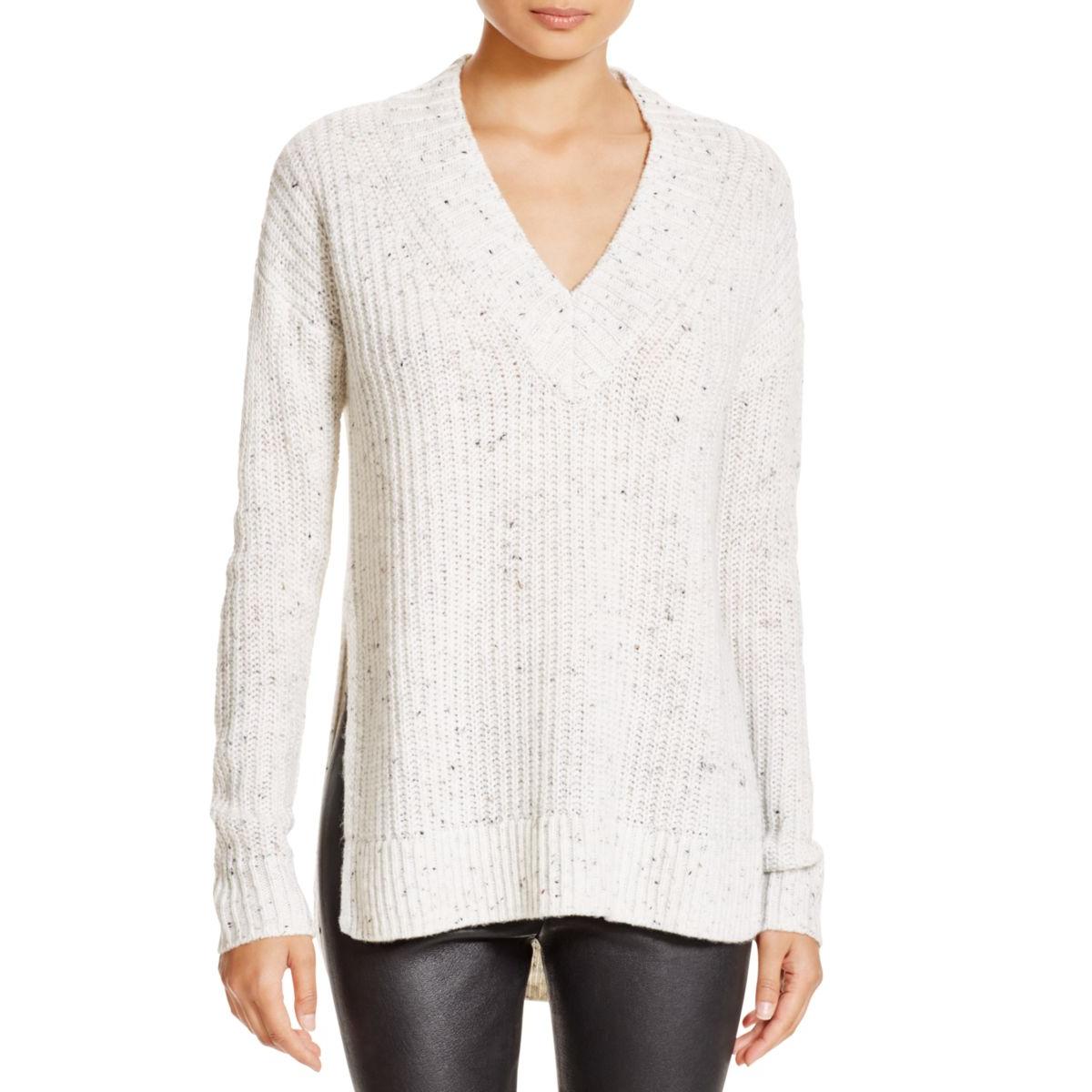 Aqua 7139 Womens Wool Blend Ribbed Knit VNeck Tunic Sweater Top BHFO