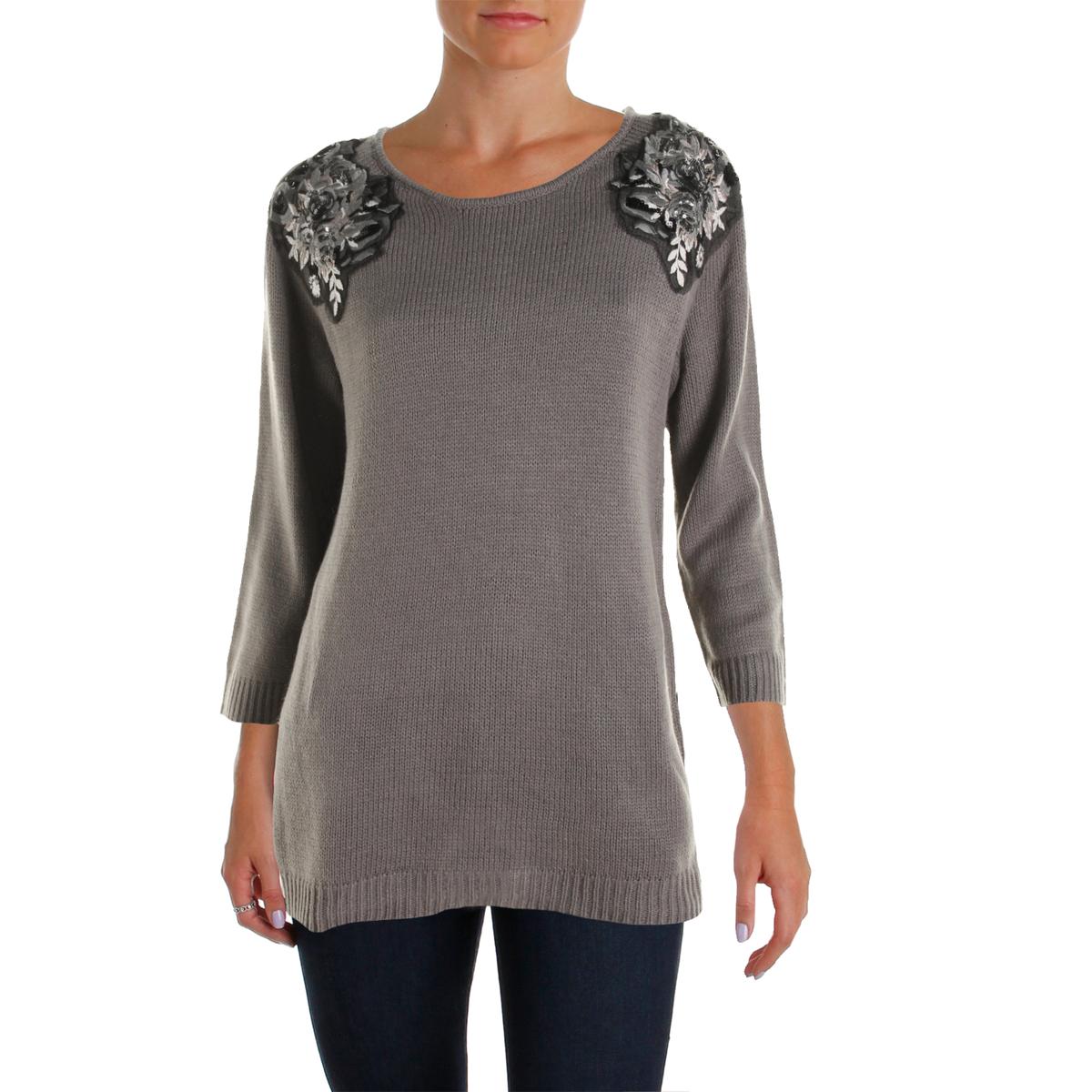 Cable & Gauge 6621 Womens Long Sleeves Sequined Pullover Sweater Top