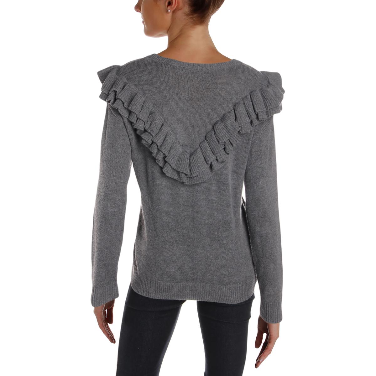 One Grey Day Women/'s Wool Blend Ruffled Long Sleeve Crew Neck Sweater