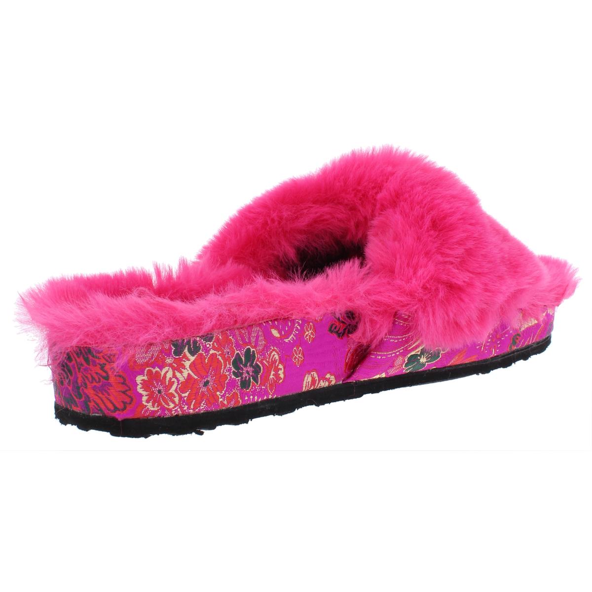 Jessica Simpson Womens Gema Faux Fur Floral Print Slide Sandals Shoes BHFO 9659