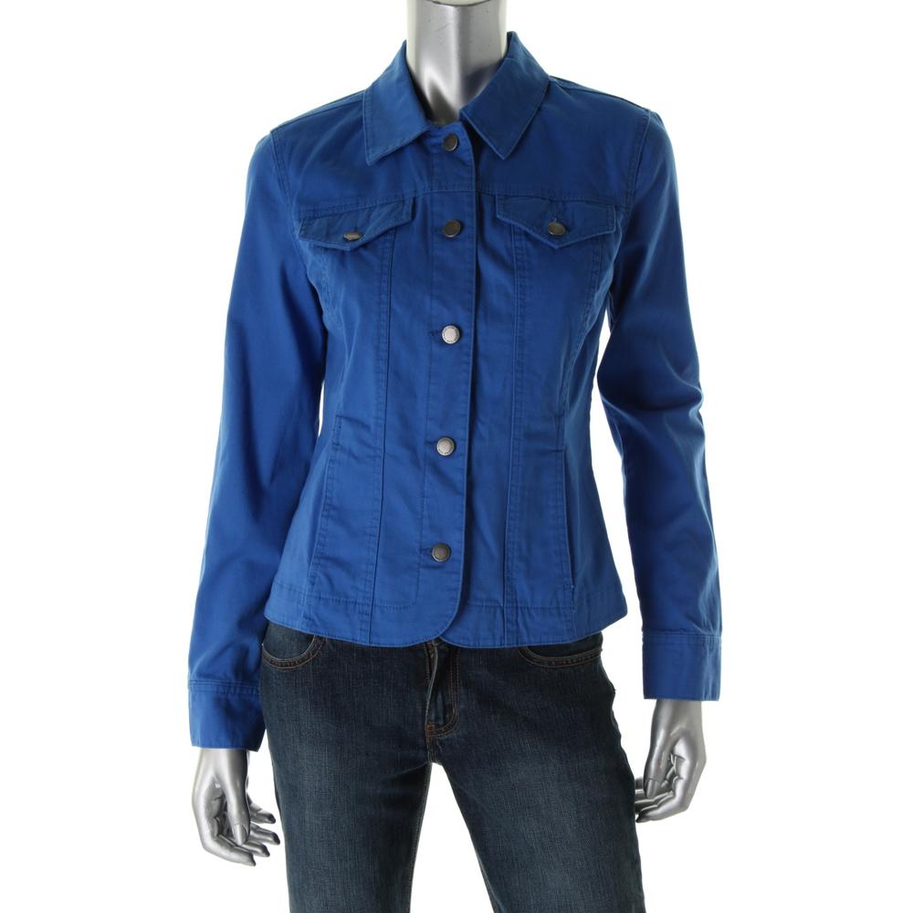 Charter Club 7779 NEW Womens Blue Colored Denim Collared Jean Jacket