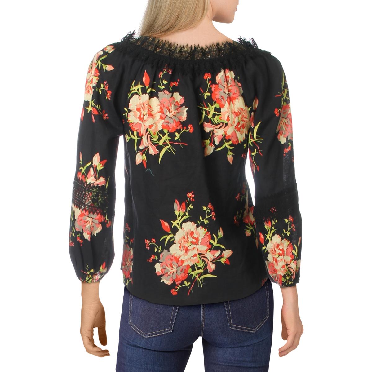 Le Gali Womens Cindy Lace-Trim Tie-Neck Shirt Top Blouse BHFO 6226