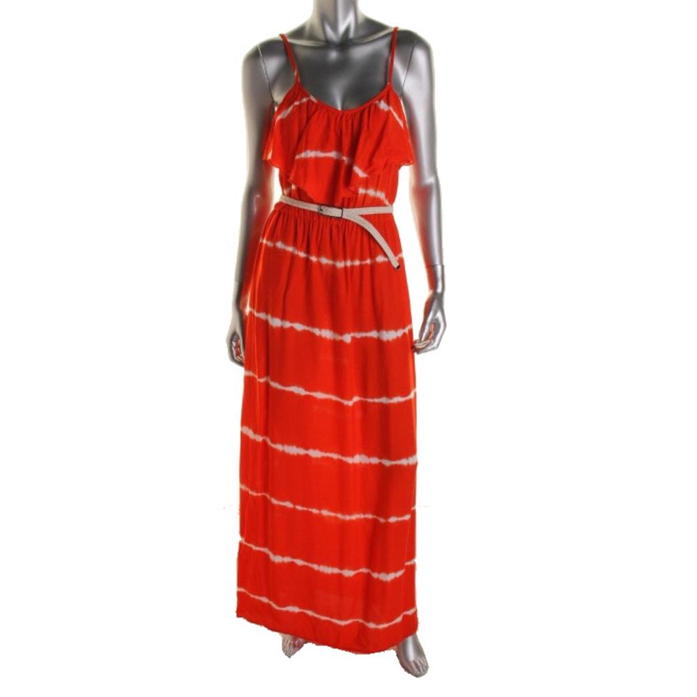 ... about BCX NEW Red Knit Tie-Dye Ruffled Maxi Dress Juniors XS BHFO