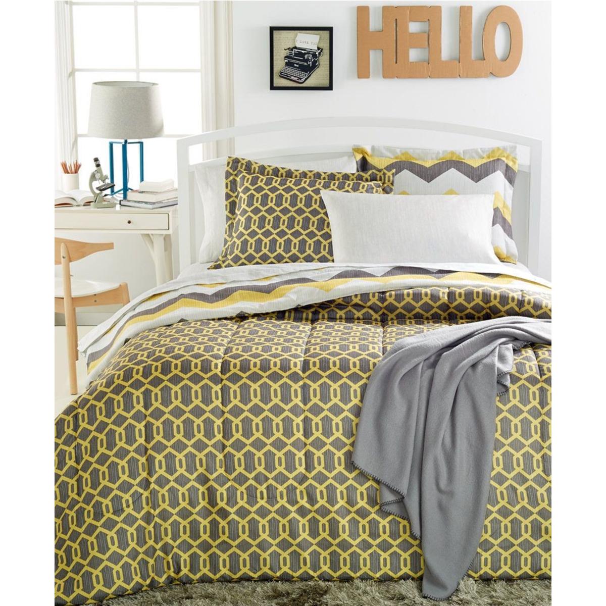 Sunham 7691 Chevron Yellow 6PC Reversible Comforter Set Bedding Twin XL ...