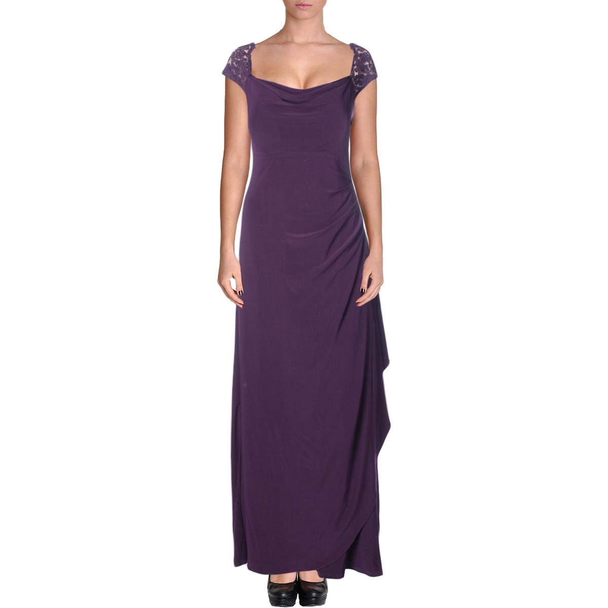 MSK 4824 Womens Purple Sheath Lace Trim Pleated Evening Dress 12 BHFO ...