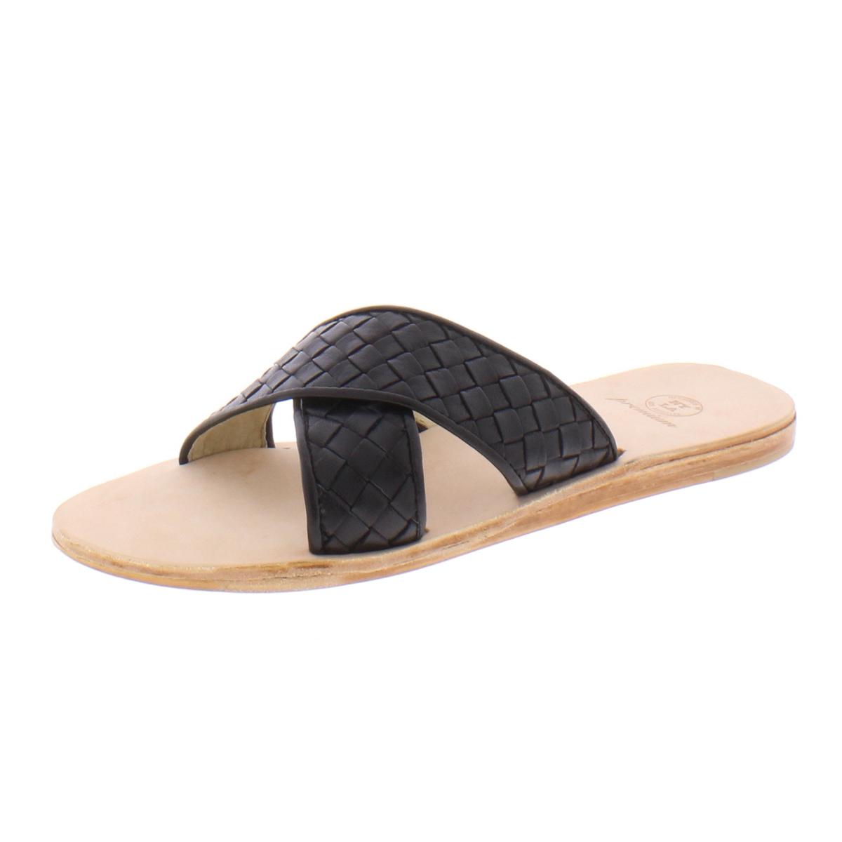 Дизайнерские женские черные босоножки на плоской подошве из искусственной кожи 9 Medium BM BHFO 4537 3190₽