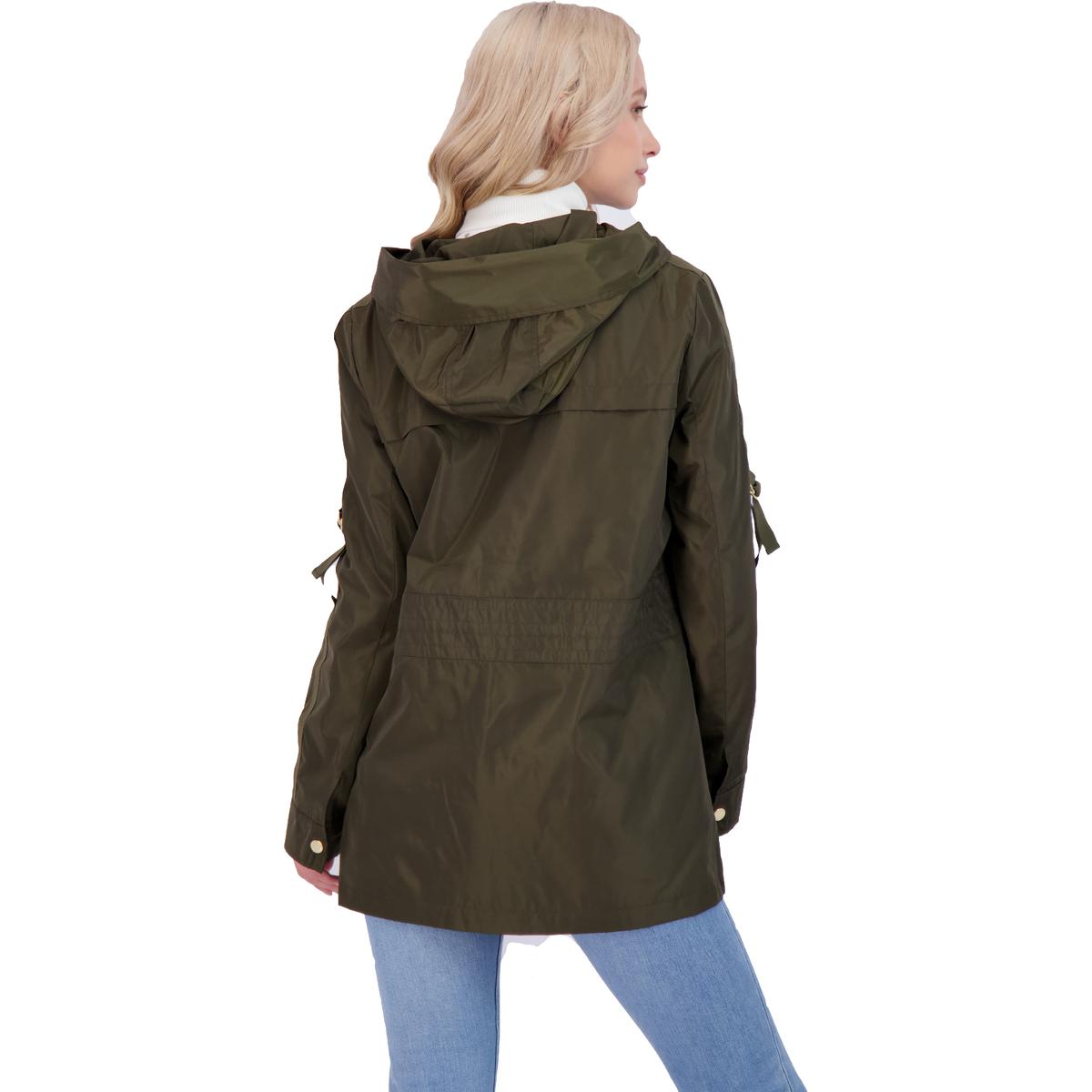 Via Spiga Women's Water Repellent Cinched Waist Rain Jacket with Attached Hood