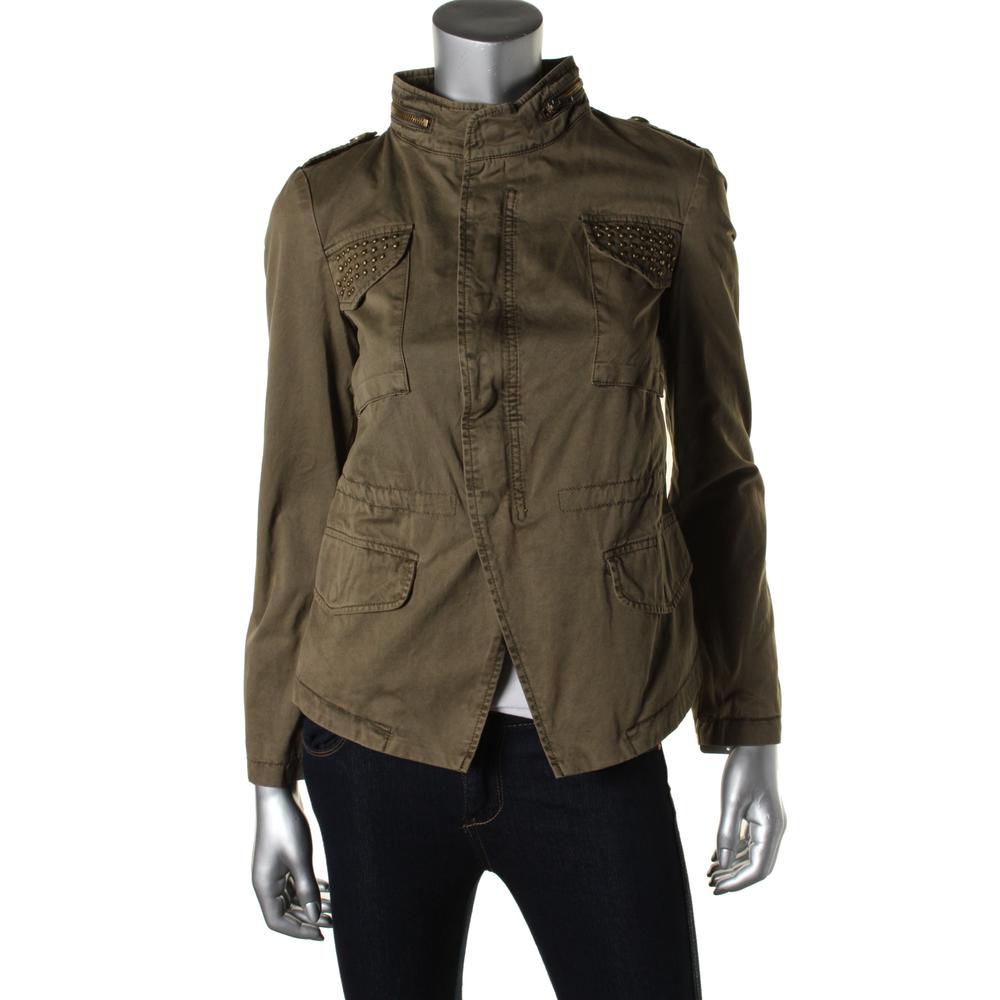 ZARA BASIC 6028 NEW Womens Green Cotton Studded Jacket Outerwear S BHFO