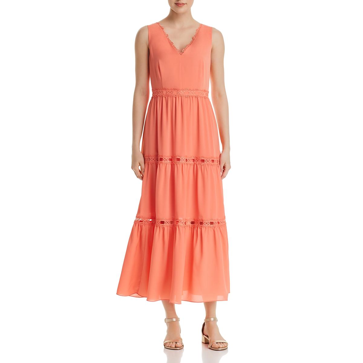 Le Gali Womens Victoria Orange Lace Inset Pleated Maxi Dress S BHFO 9492 | eBay