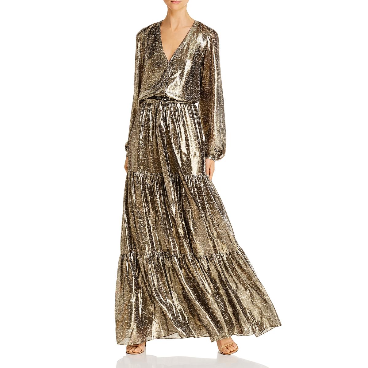 Ramy Brook Womens Gio Gold Silk Metallic Special Occasion Maxi Dress S ...