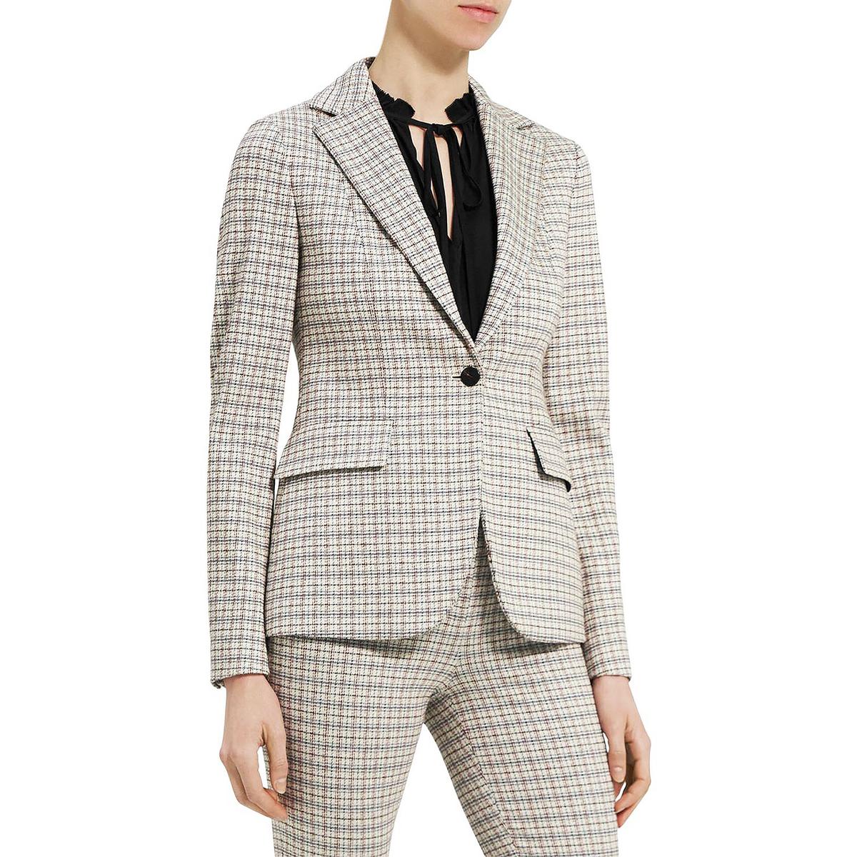 Theory Womens Woven Plaid Riding One-Button Blazer Jacket BHFO 0123