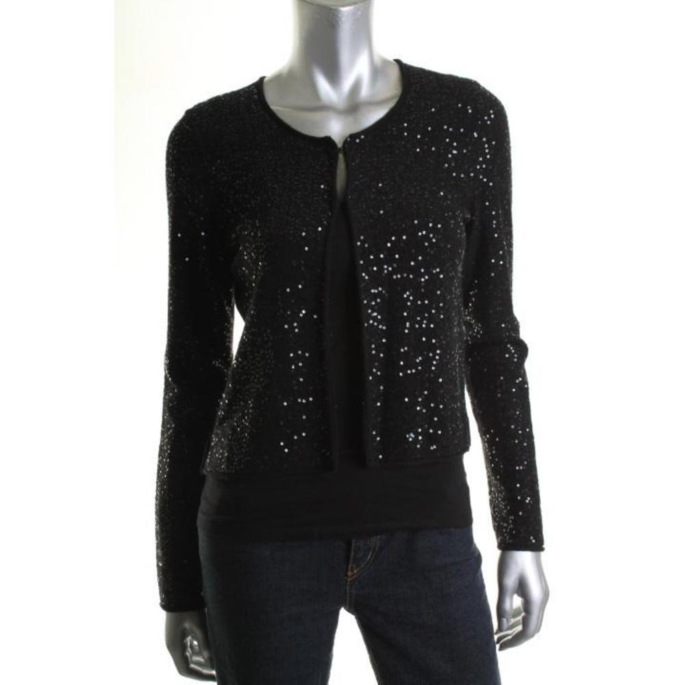Aqua NEW Black Cashmere Sequined Cardigan Sweater S BHFO