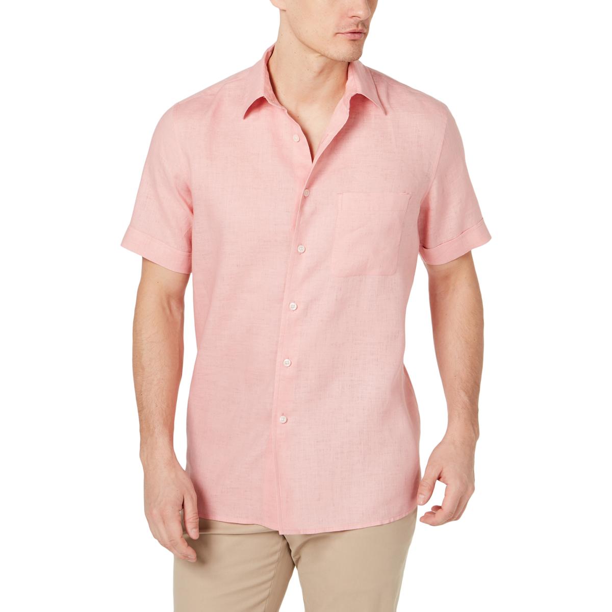 Tasso Elba Island Mens Pink Linen Collared Button-Down Shirt Shirt M ...