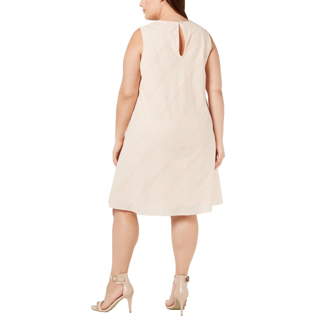 Calvin Klein Womens Pink Embroidered Trapeze Cocktail Dress Plus 14W