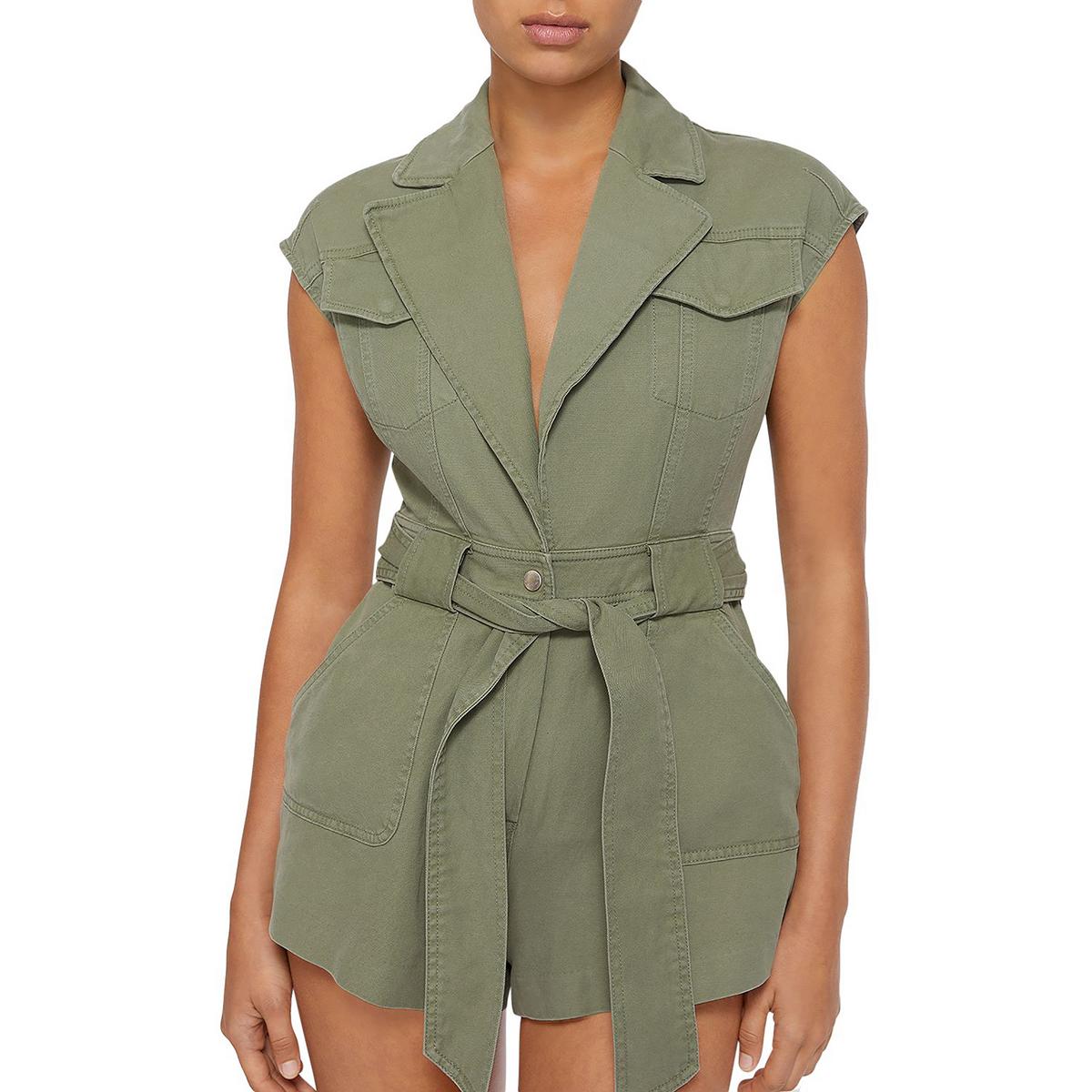 Jonathan Simkhai Womens Carlotta Green Twill Shorts Playsuit