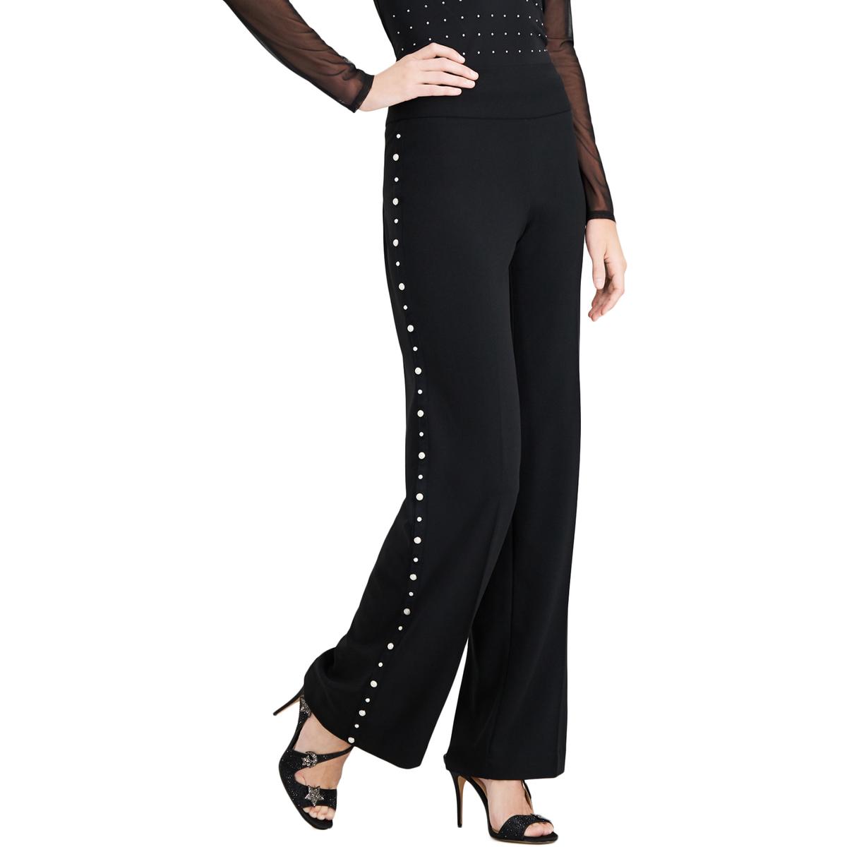 INC Womens Black Pearl Trim Wide Leg Hi-Rise Dress Pants 12 BHFO 7904 ...