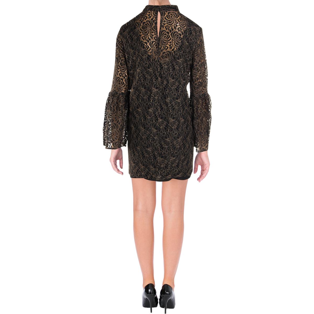 Download BCBGeneration Womens Black Lace Bell Sleeve Mock Neck Mini ...