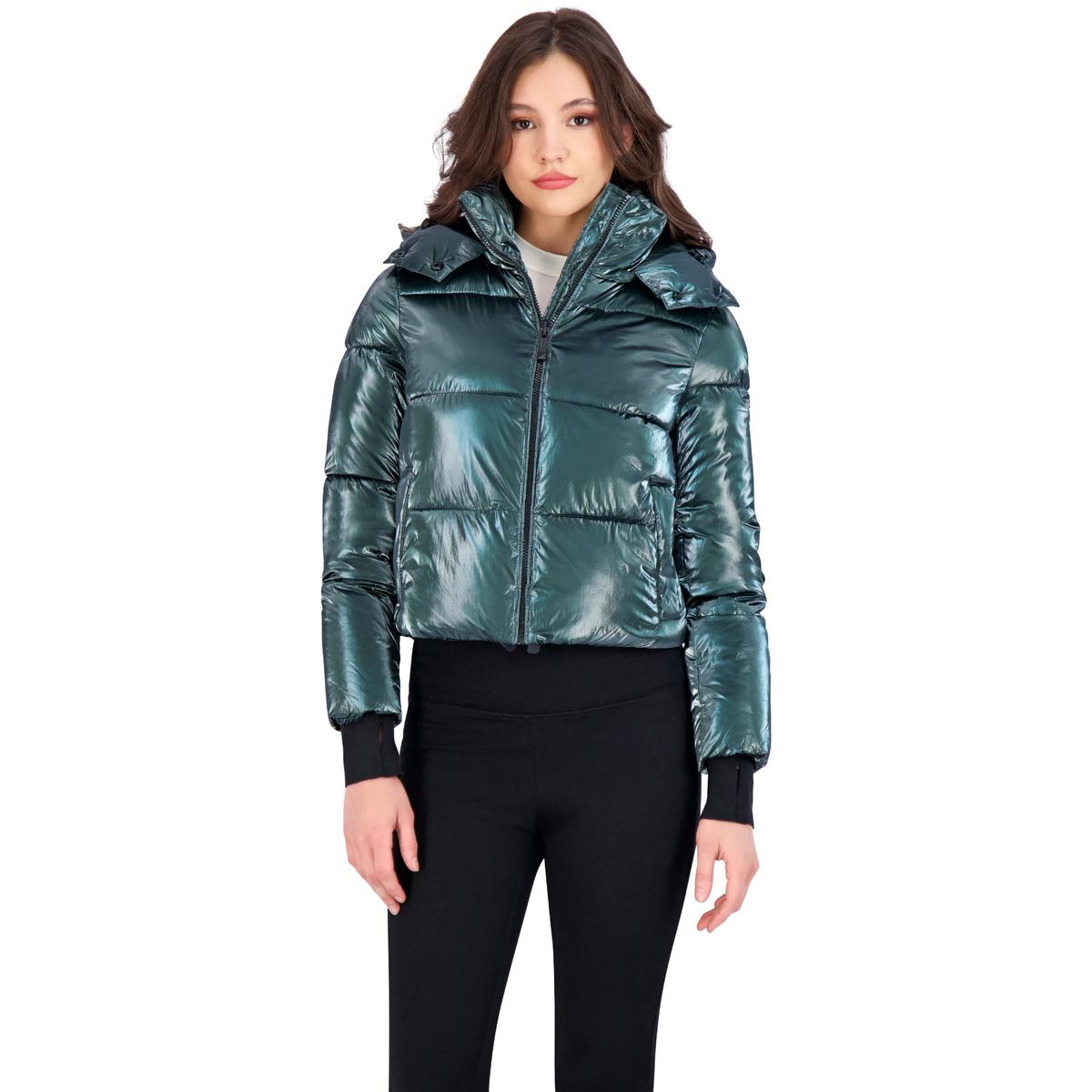 BCBGMAXAZRIA Women s Metallic Quilted Cropped Puffer Coat eBay