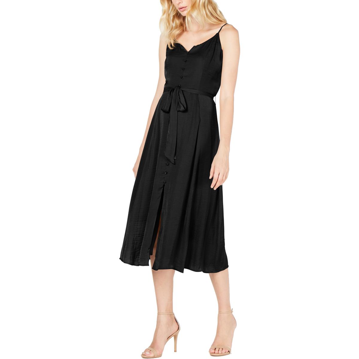 Vince Camuto Womens Black Satin Daytime V-Neck Midi Dress 4 BHFO 9609 ...