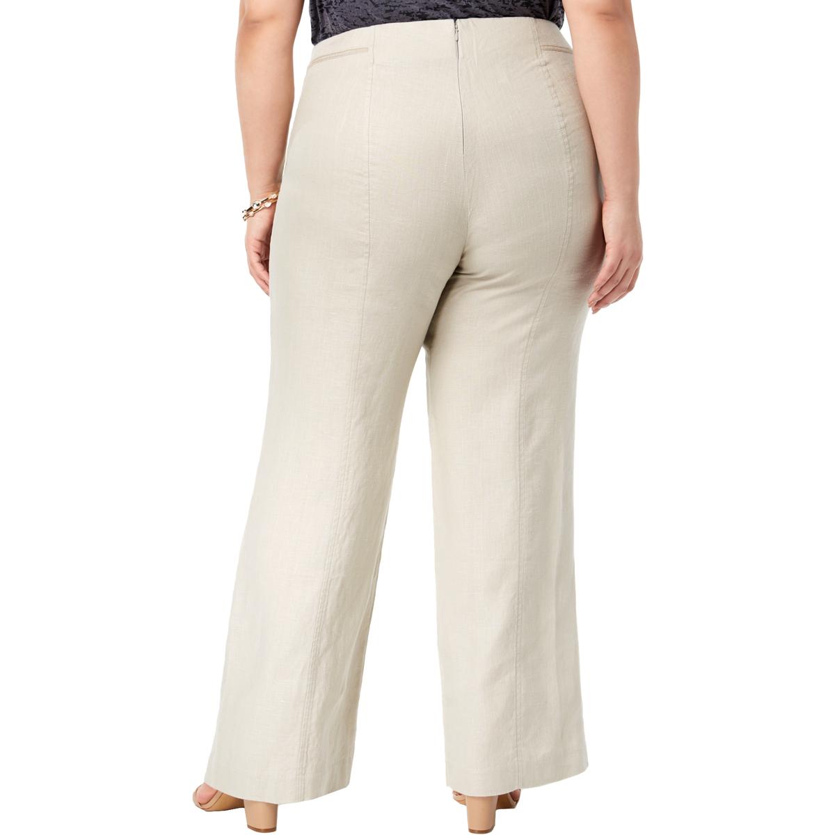 INC Womens Beige Linen Work Wear Office Wide Leg Pants Plus 14W BHFO ...