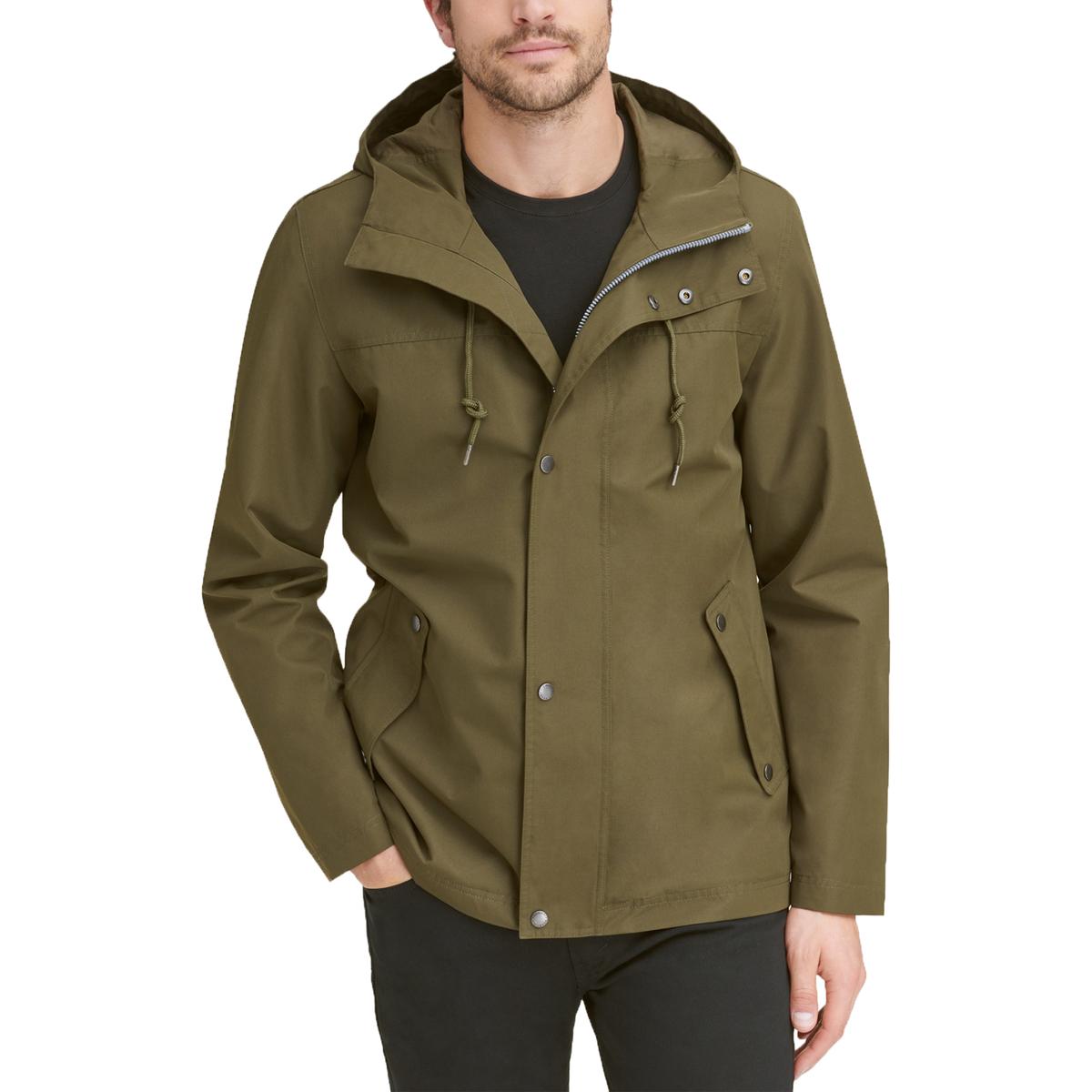 Cole Haan Mens Green Woven Water Resistant Hooded Raincoat Outerwear S ...