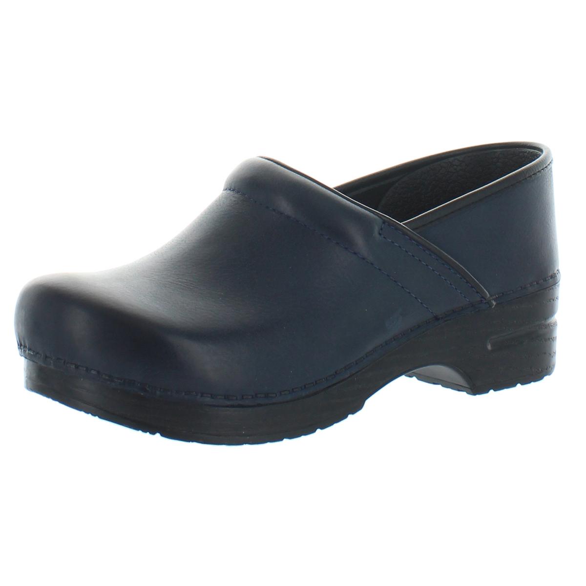 navy leather clogs