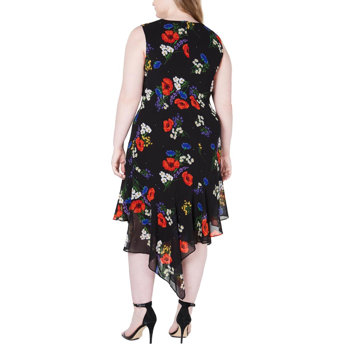 Calvin Klein Womens Black Floral Print Sleeveless Midi Dress Plus 20W ...