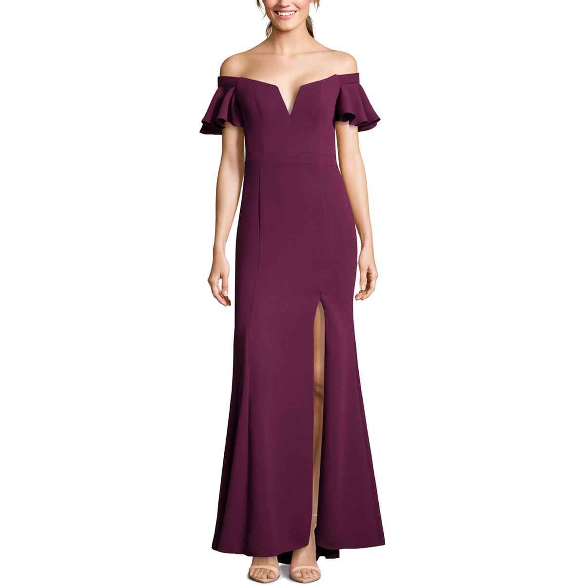 Xscape Womens Purple Off-The-Shoulder Ruffled Evening Dress Gown 4 BHFO ...