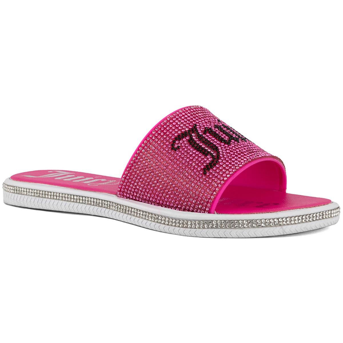 Juicy Couture Womens Faux Leather Rhinestones Logo Slide