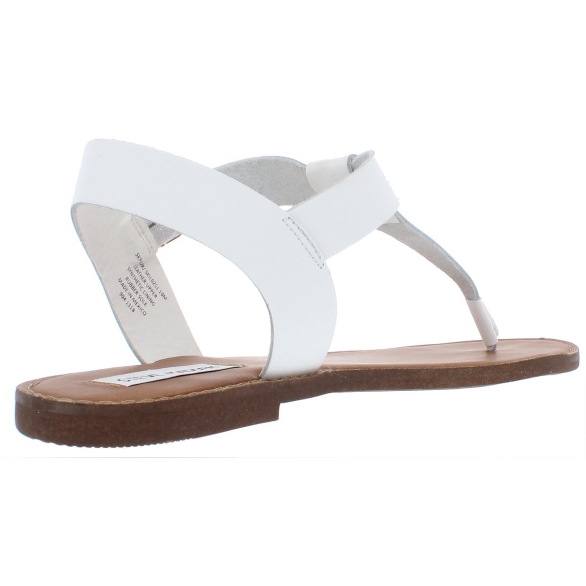 Steve Madden Womens Skylar Leather Flats Thong T-Strap Sandals Shoes ...