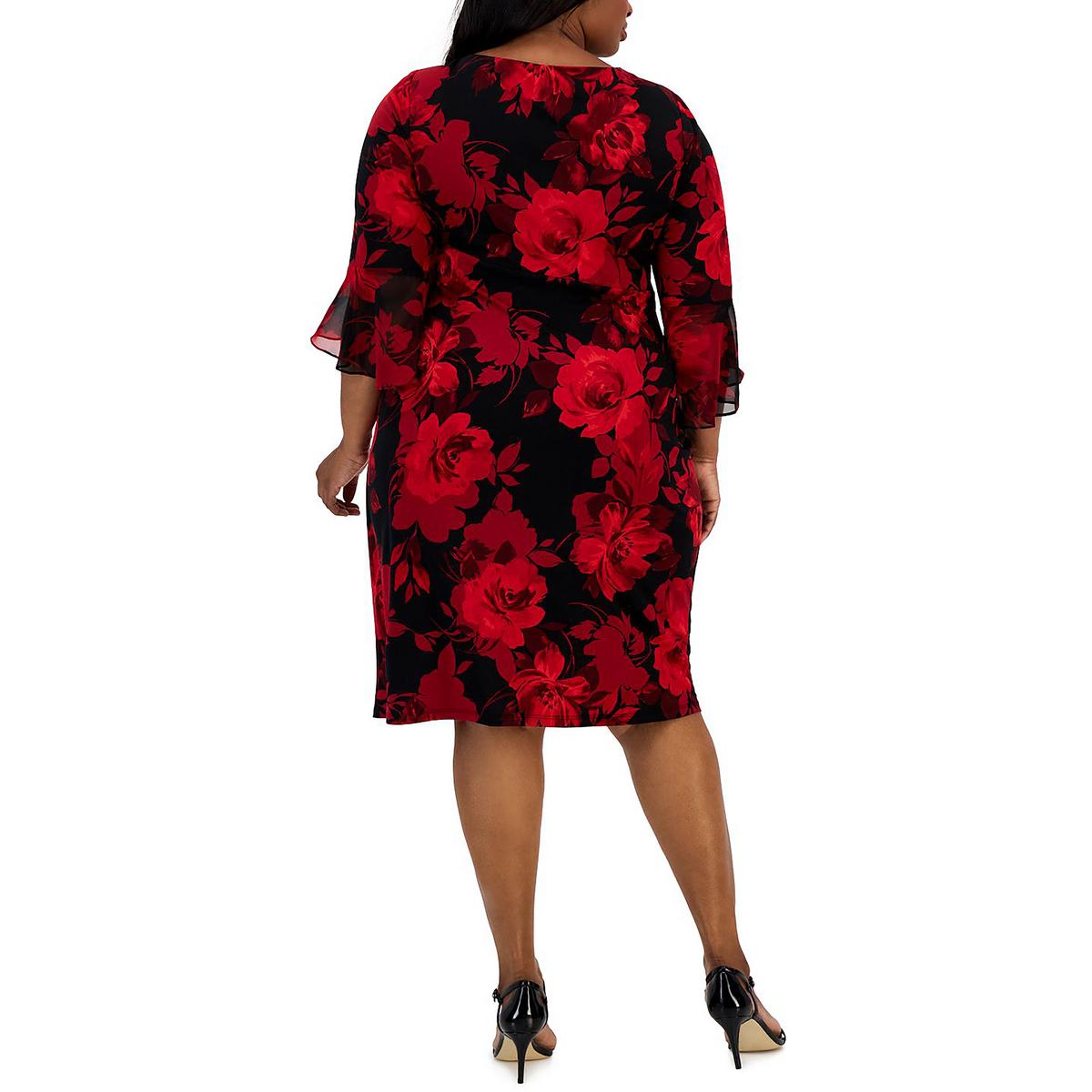 Connected Apparel Womens Floral Print Midi Sheath Dress Plus BHFO 0712