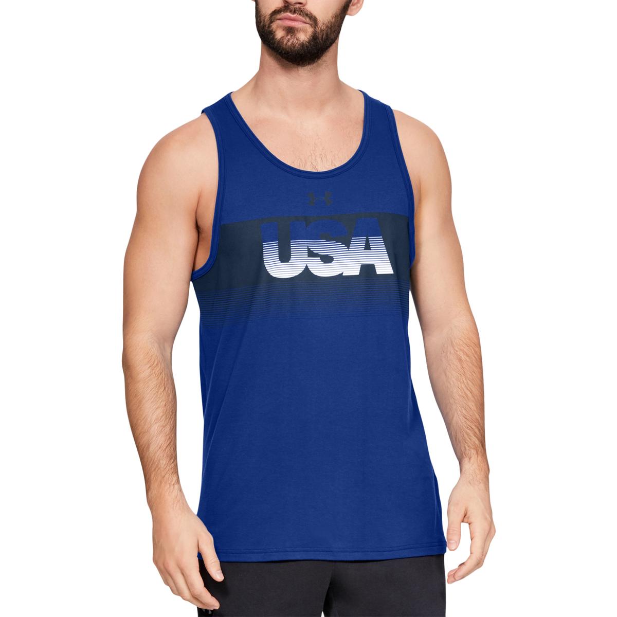 Under Armour Mens USA Blue Fitness Running Workout Tank Top Athletic M ...
