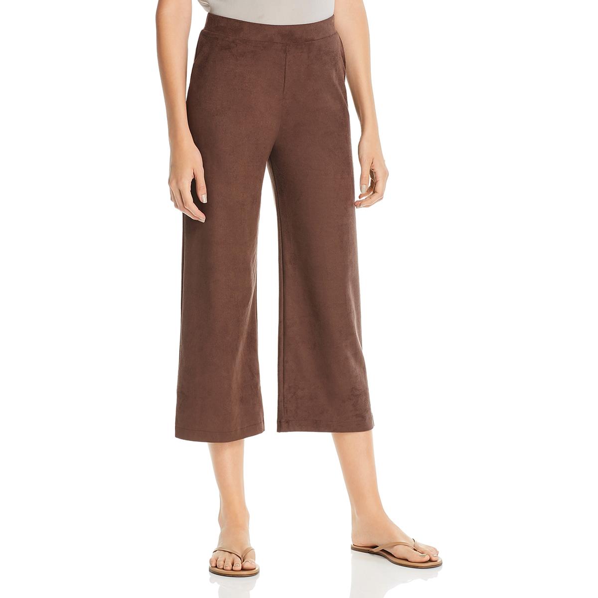 Lysse Womens Brown Faux Suede Wide Leg Pull On Cropped Pants L BHFO ...