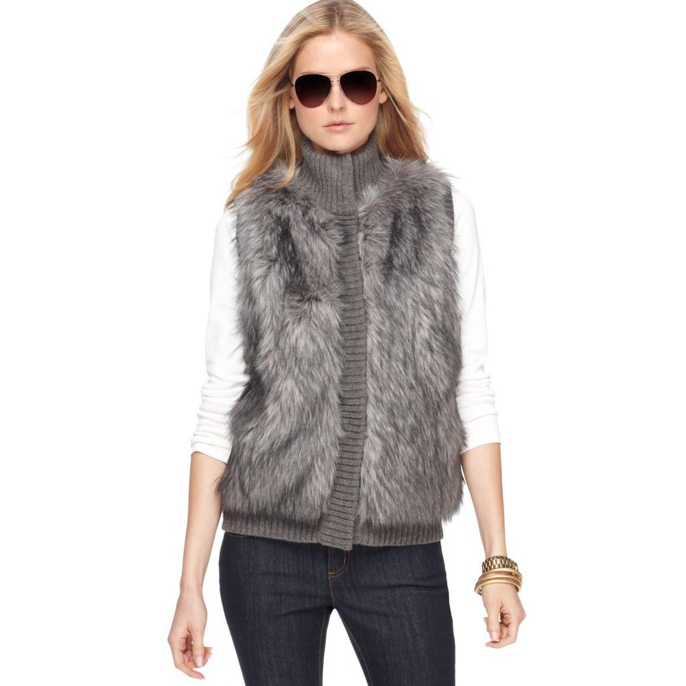 Michael Kors NEW Gray Ribbed Faux Fur Sweater Vest P BHFO | eBay