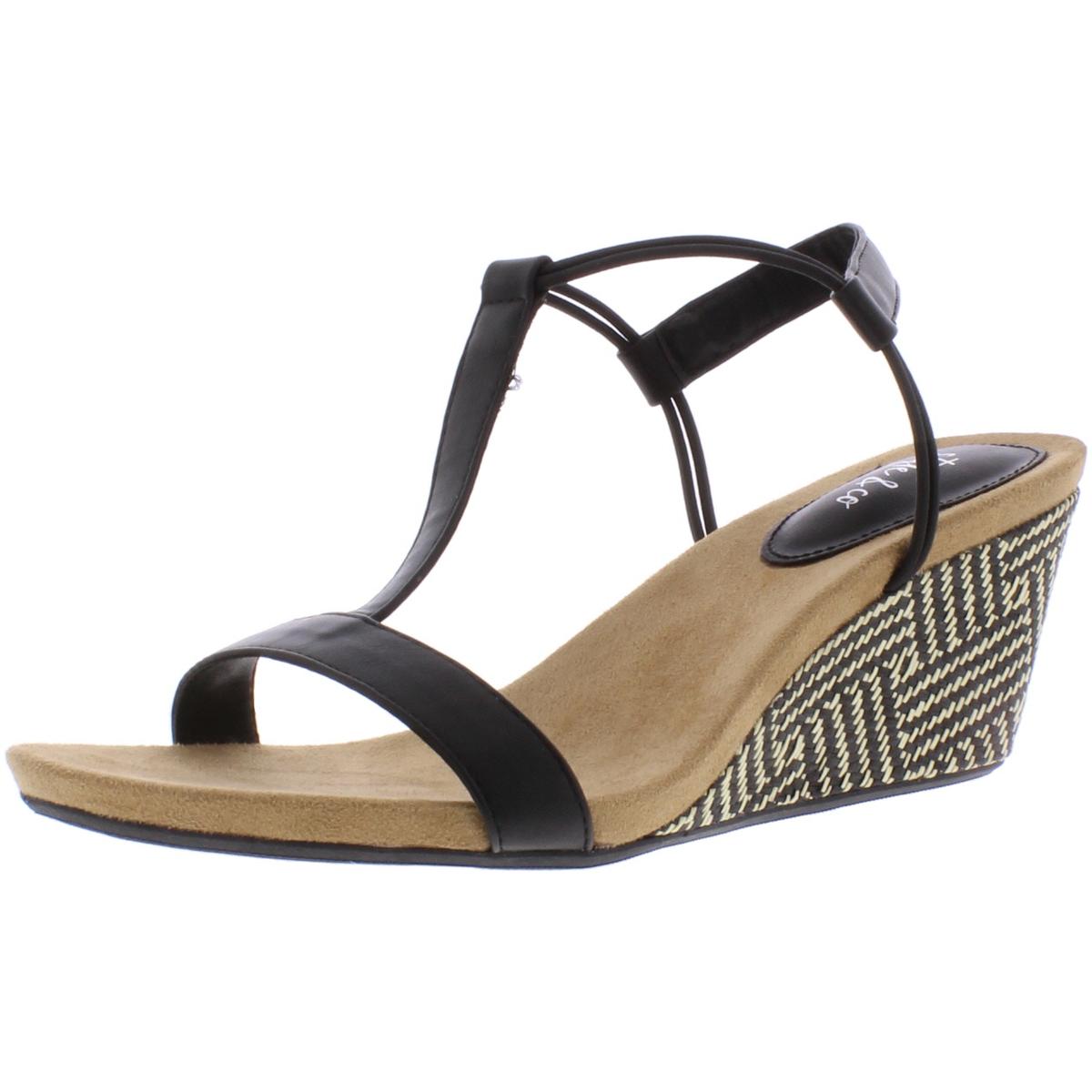 Style & Co. Womens Mulan Black Wedge Sandals Shoes 9 Medium (B,M) BHFO ...