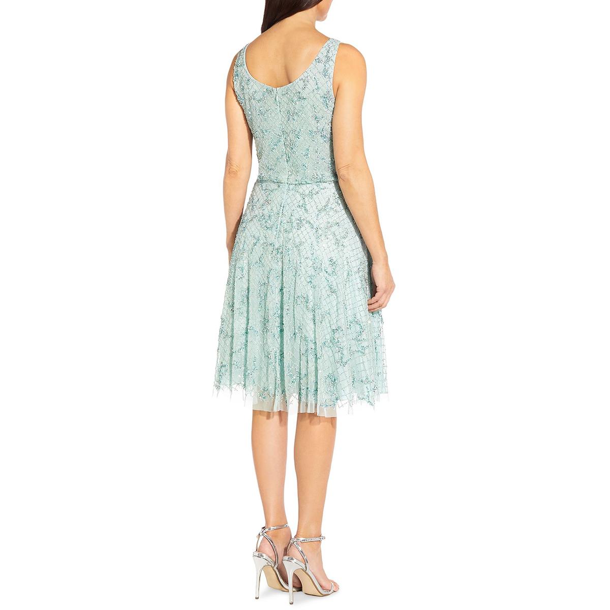 Aidan Mattox Womens Aiden Boat Neck Beaded Cocktail and Party