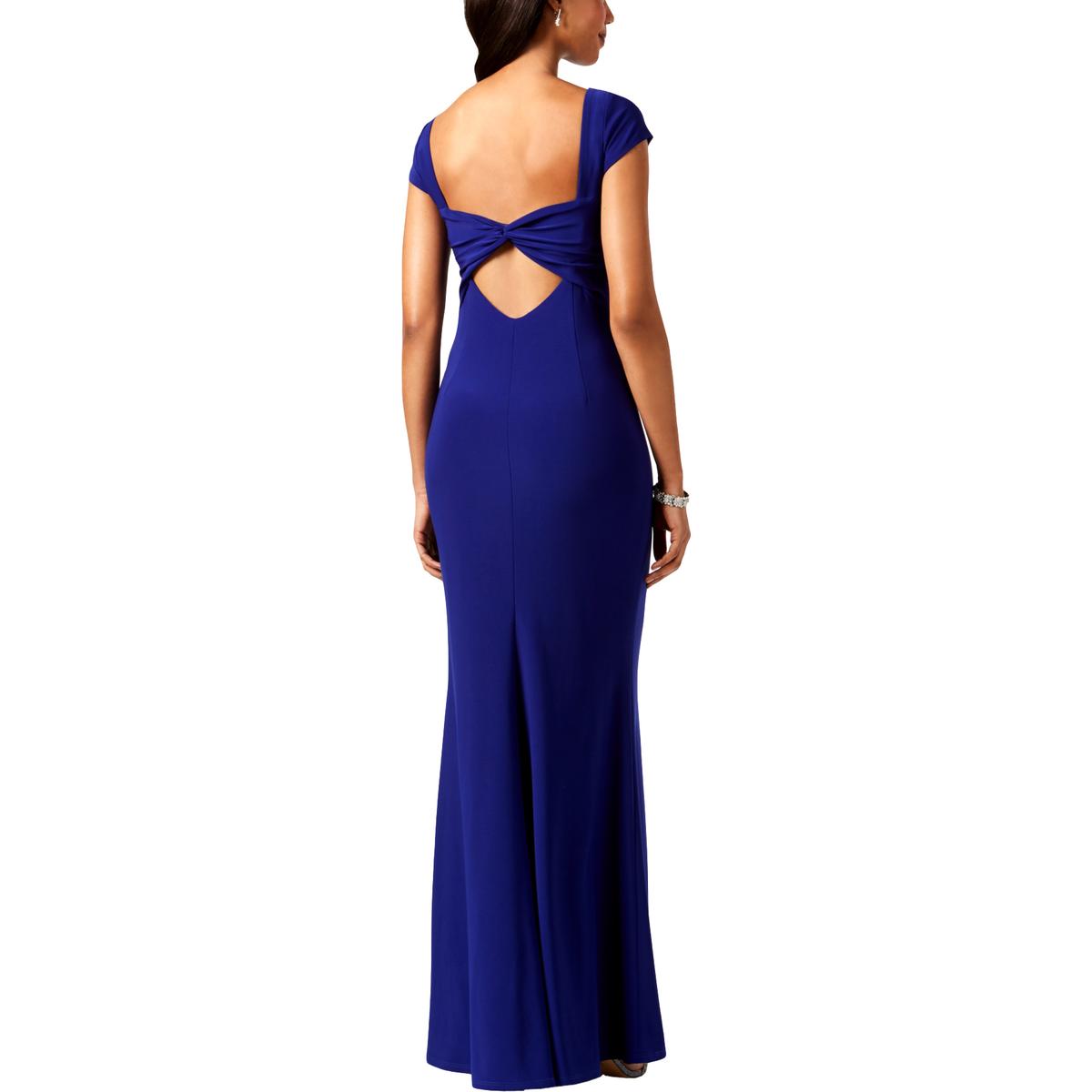 Betsy & Adam Womens Blue Full Length Bow Back Evening Dress Gown 6 BHFO ...