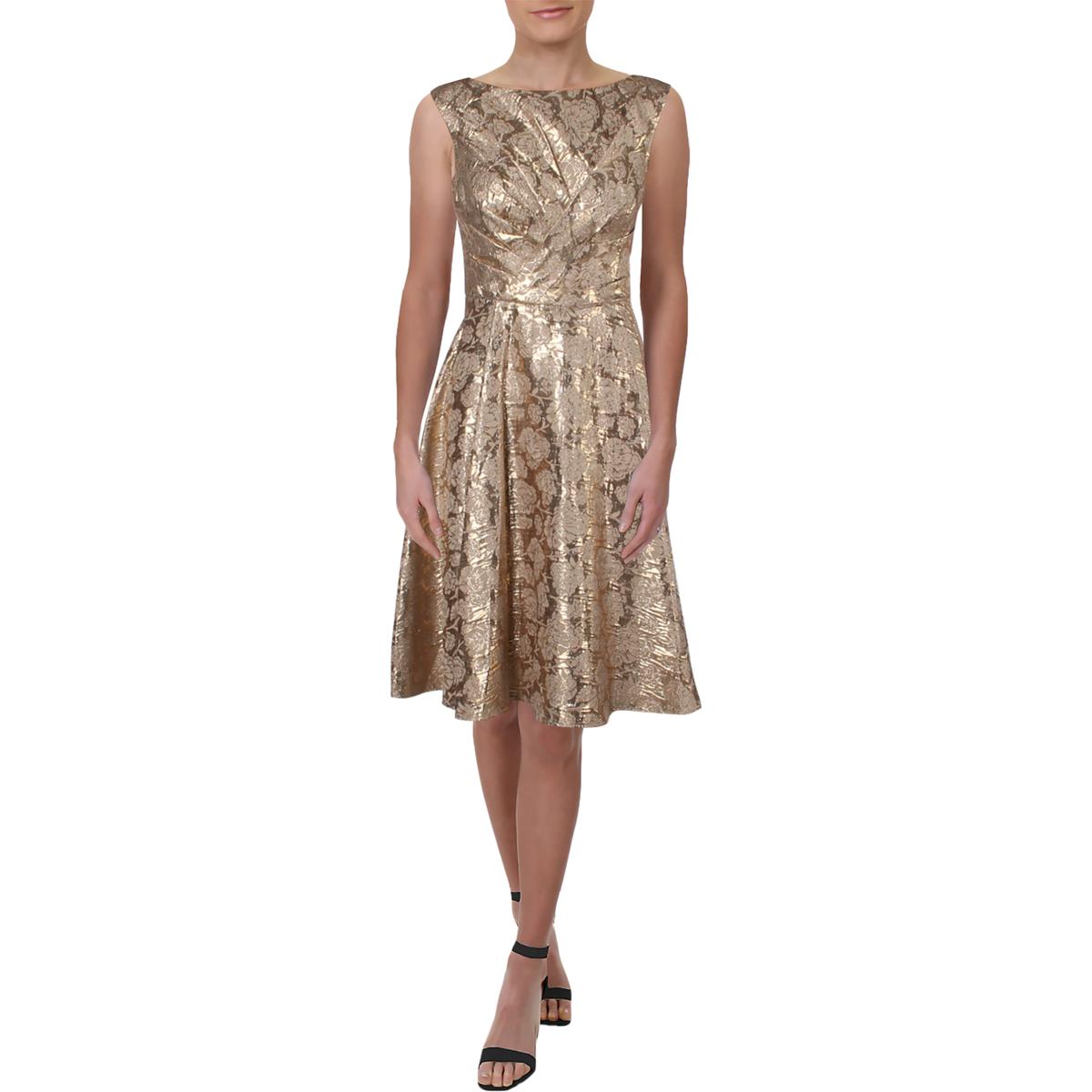 Kay Unger Womens Gold Metallic Floral Party Cocktail Dress 12 BHFO 4121